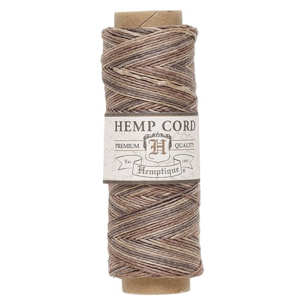 Cord, Hemptique®, polished hemp, variegated brown / light brown / natural, 0.5mm diameter, 10-pound test. Sold per 205-foot spool. image number 0