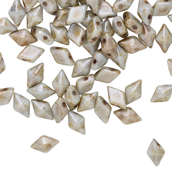 Bead, DiamonDuo™, Czech pressed glass, opaque alabaster luminous green chalk, 8x5mm faceted diamond with flat back and (2) 0.7-0.8mm holes. Sold per 50-gram pkg, approximately 350 beads. image number 0