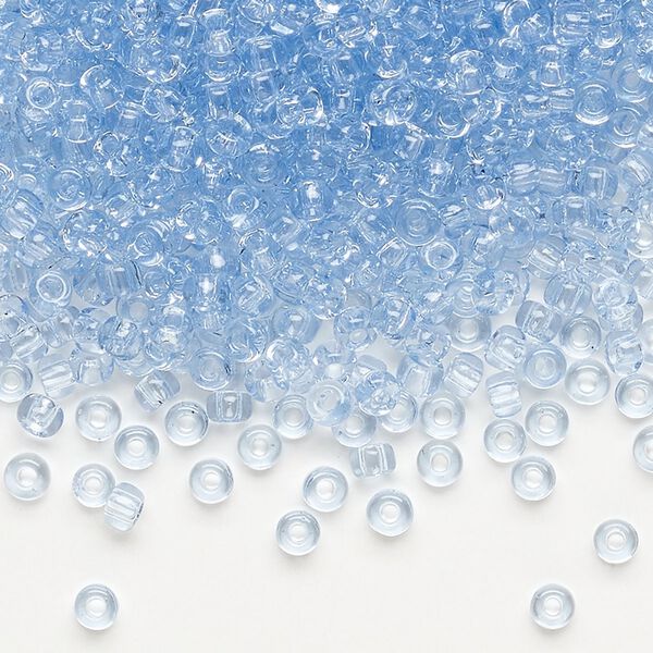 Seed bead, Dyna-Mites™, glass, transparent light blue, #8 round. Sold per 40-gram pkg. image number 0