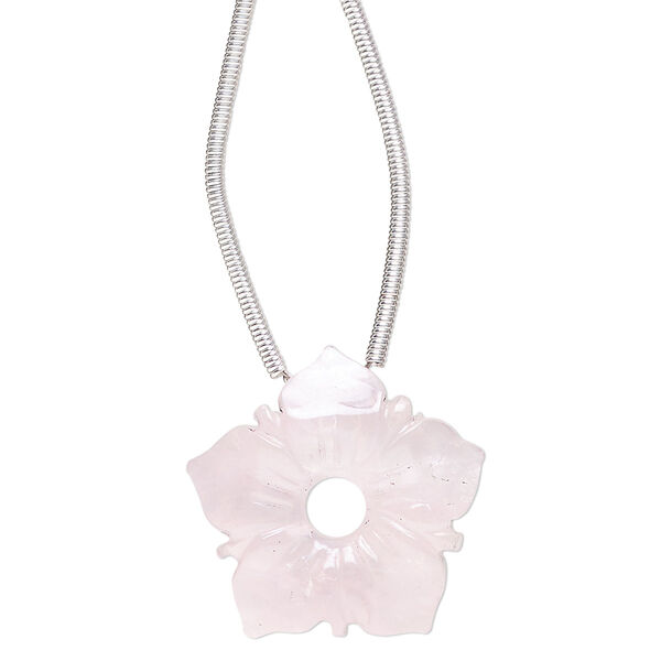 Rose quartz 1pkg1, hand-cut top-drilled carved flower bead natural 20x20mm / 4mm center hole image number 0