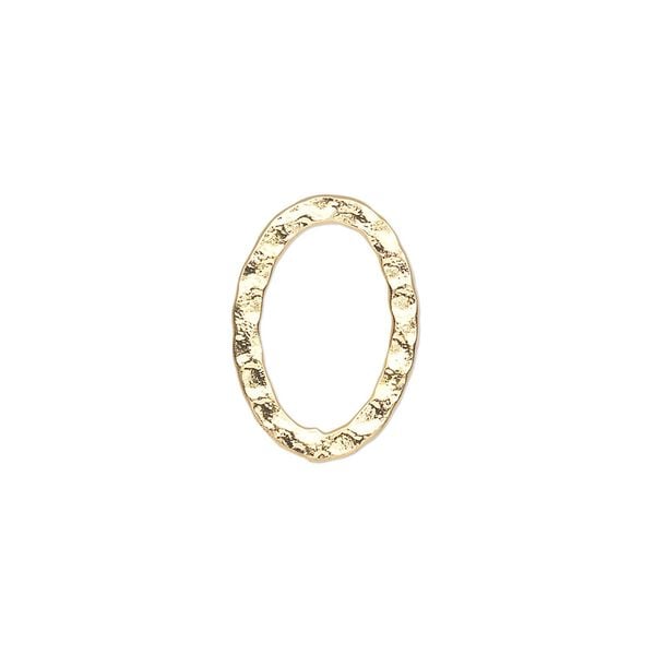 Component, gold-plated steel, 18x13mm double-sided hammered flat open oval. Sold per pkg of 12. image number 0