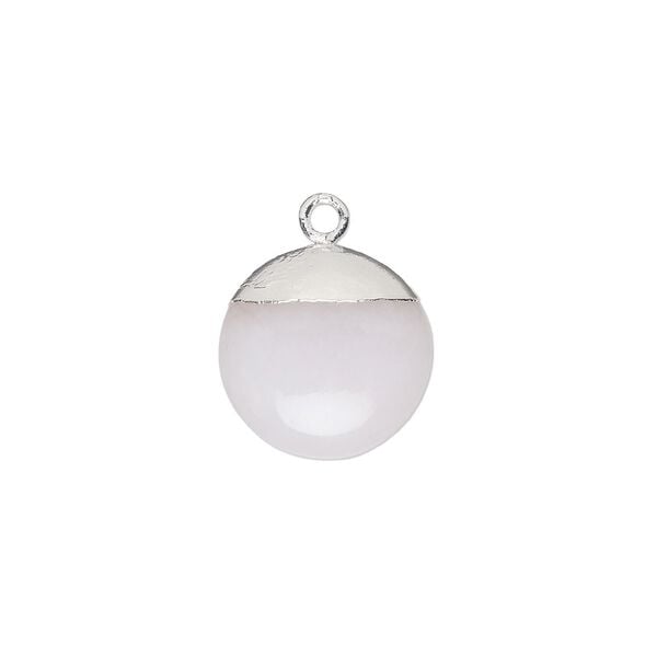 Pink opal / sterling silver 1pkg1, electroplated hand-cut puffed flat round drop natural 12mm image number 0