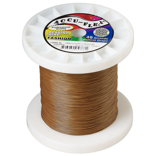Beading wire, Accu-Flex®, nylon and stainless steel, copper, 49 strand, 0.019-inch diameter. Sold per 1,000-foot spool. image number 0