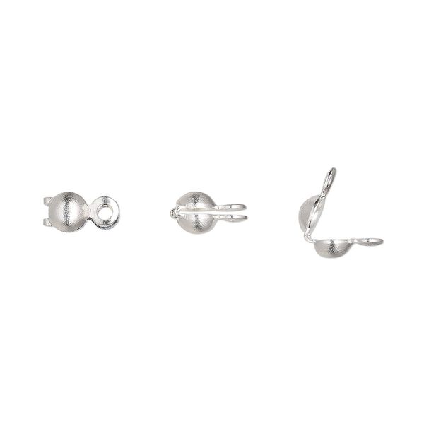 Bead tip, silver-plated brass, 6.5x3.5mm bottom clamp-on with closed loop. Sold per pkg of 100. image number 0