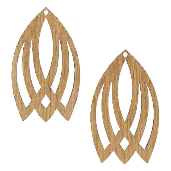 Focal, mango wood (coated), 62.5 x 37mm double-sided laser-cut flower with cutouts. Sold per pkg of 2. image number 0