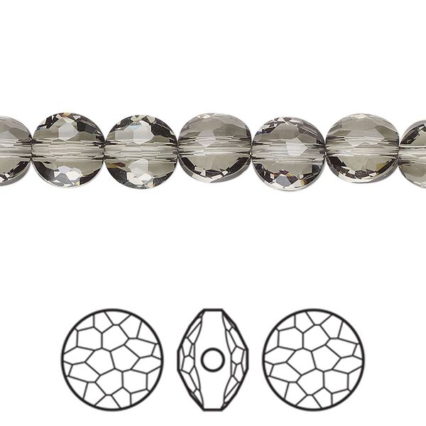 Bead 4pk black diamond, Crystal Passions® 8mm puffed round 5034 image number 0