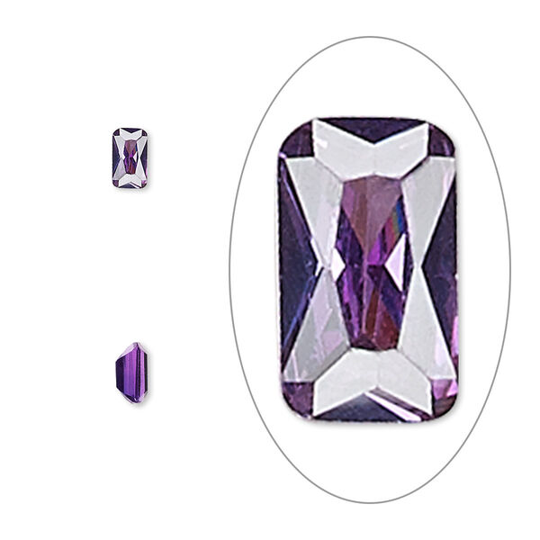 Gem, cubic zirconia, amethyst purple, 5x3mm faceted emerald-cut, Mohs hardness 8-1/2. Sold per pkg of 5. image number 0