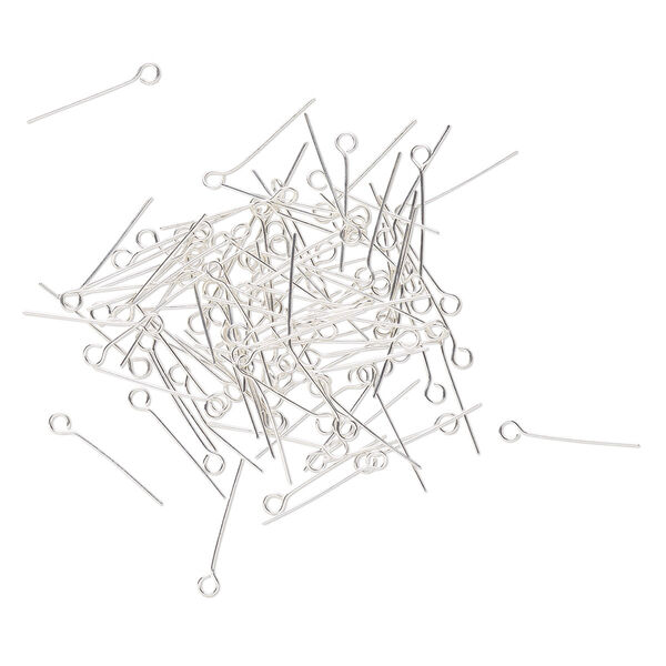 Eye pin, silver-plated brass, 3/4 inch long, 24 gauge. Sold per pkg of 100. image number 0
