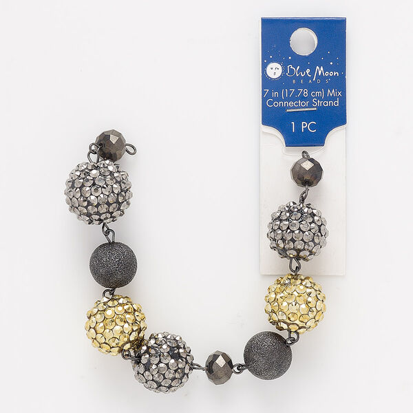 Component, acrylic and gunmetal-finished "pewter" (zinc-based alloy), grey / gold / black, 10x8mm rondelle and 13-18mm spiked round. Sold per 7-inch strand. image number 0