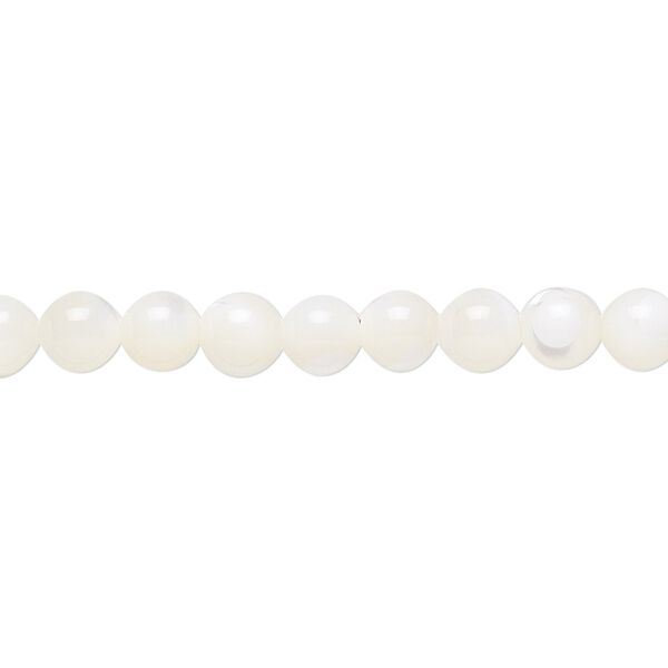 Bead, mother-of-pearl shell (bleached), 4-6mm round, Mohs hardness 3-1/2. Sold per 15-1/2" to 16" strand. image number 0