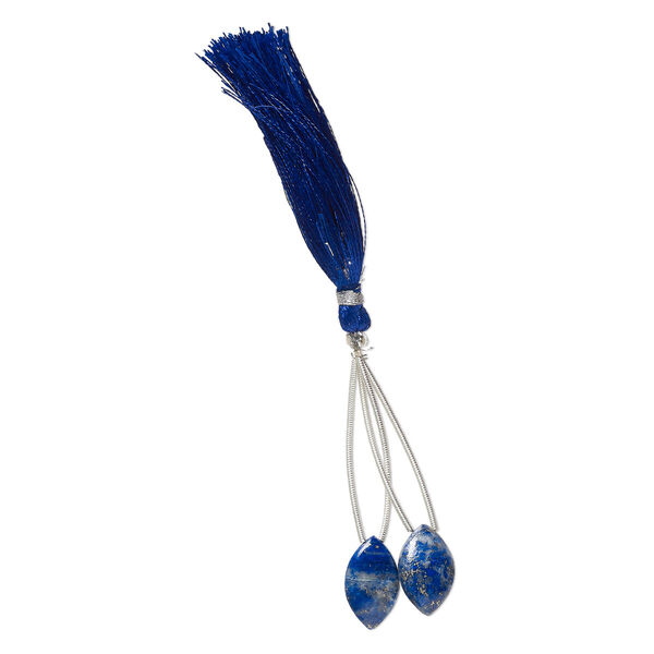Lapis lazuli 1pkg2, hand-cut top-drilled puffed marquise bead natural B grade, 18x11mm image number 1