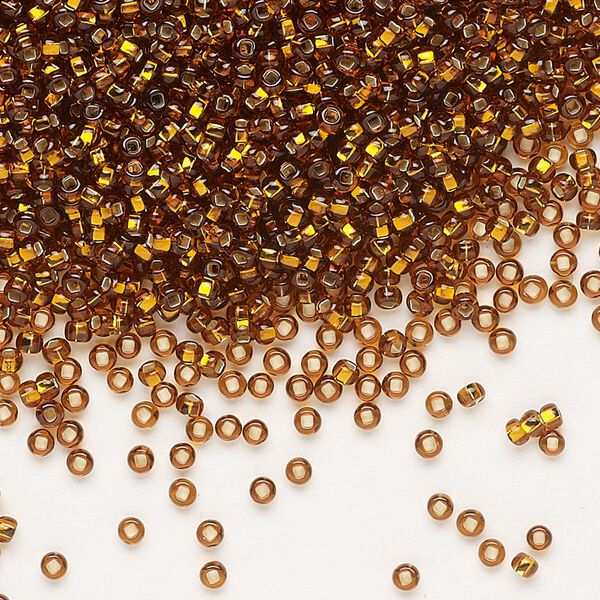 Seed bead, Preciosa Ornela Czech glass, pkg/50g, #11 rocaille, transparent silver-lined dark topaz, (17090). image number 0