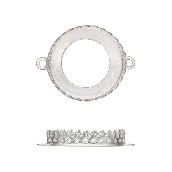 Link, sterling silver, 19.5mm round with decorative trim and open back with 18mm round cabochon bezel setting. Sold individually. image number 0