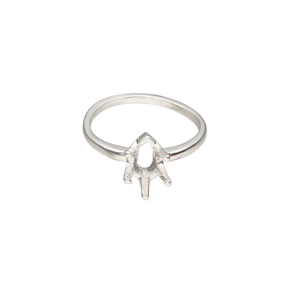 Ring, Sure-Set™, sterling silver, 9x6mm 6-prong pear basket setting, size 6. Sold individually. image number 0