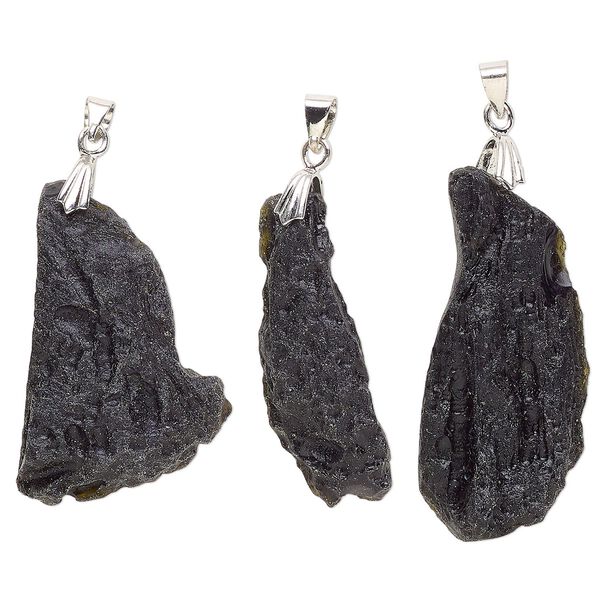 Tektite / steel 1pkg1, freeform nugget pendant 35x14mm-40x22mm image number 0