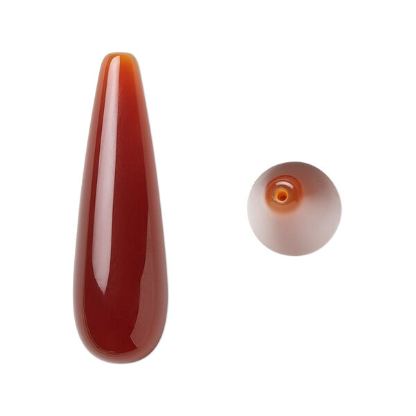 Bead, carnelian (dyed / heated), 33x10mm half-drilled teardrop, B grade, Mohs hardness 6-1/2 to 7. Sold per pkg of 2. image number 0