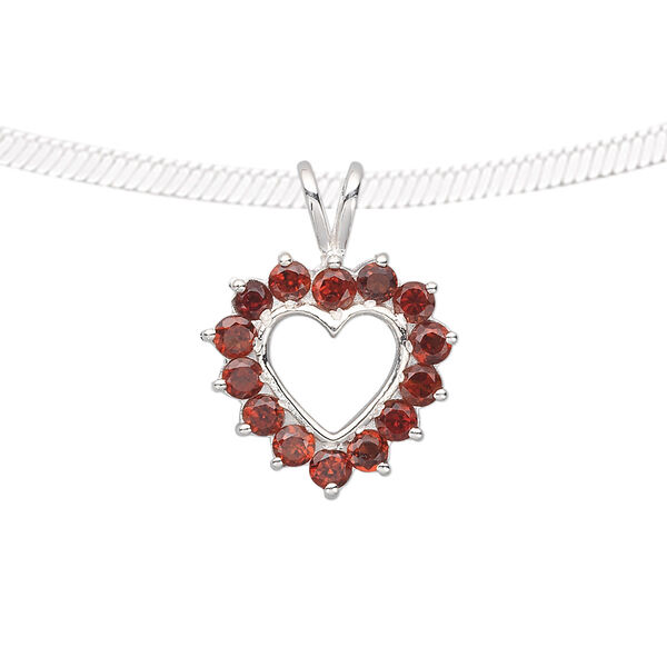Pendant, garnet (natural) and sterling silver, 24x18mm open heart with 3mm faceted round. Sold individually. image number 0