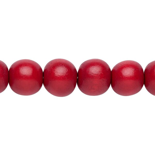 Bead, Taiwanese cheesewood (dyed / waxed), cranberry red, 9-10mm round. Sold per pkg of (2) 15-1/2" to 16" strands. image number 0