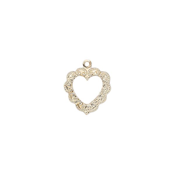 Charm, 14Kt gold-filled, 12mm single-sided open heart with fancy textured edge. Sold individually. image number 0