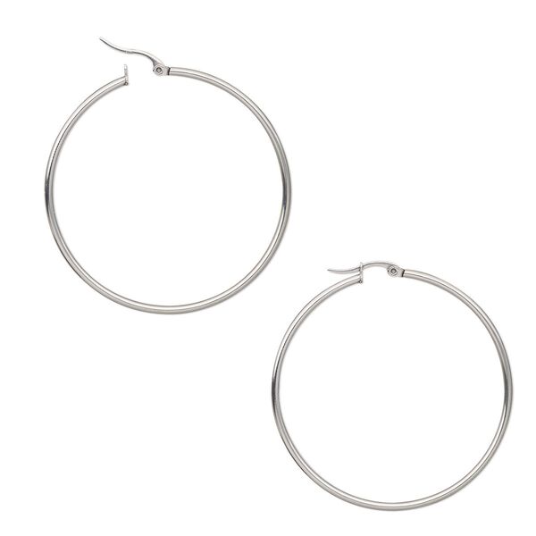 Earring hoop 1pkg2, 50mm / 2mm wide / latch-back, stainless steel 1 pair image number 0