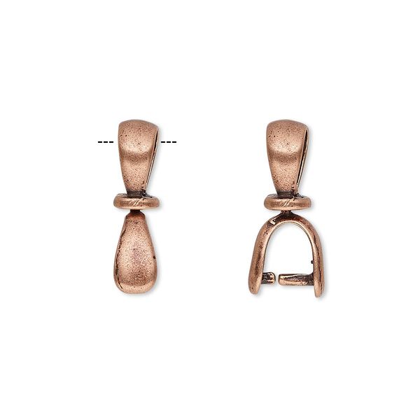 Bail, JBB Findings, ice-pick, antique copper-plated pewter (tin-based alloy), 18x5mm double-sided teardrop with swivel, 5mm grip length. Sold individually. image number 0