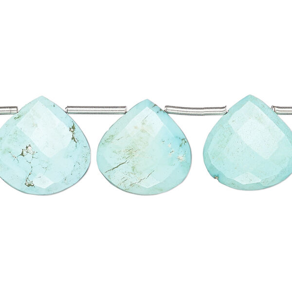 Imperial crown turquoise 1pkg13, hand-cut top-drilled faceted puffed teardrop bead natural 12-15mm image number 0