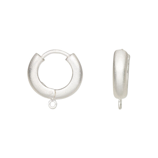 Earring, satin-finished sterling silver, 16mm hinged hoop with loop. Sold per pair. image number 0