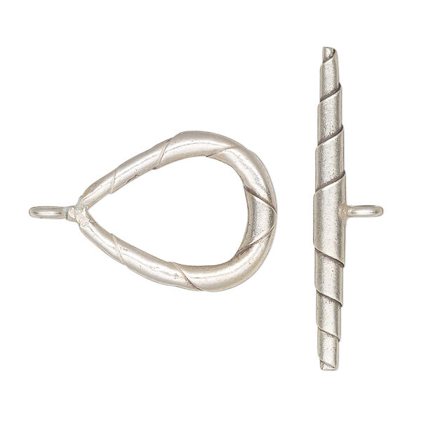 Clasp, toggle, Hill Tribes, antiqued sterling silver, 24x18mm wrapped teardrop. Sold individually. image number 0