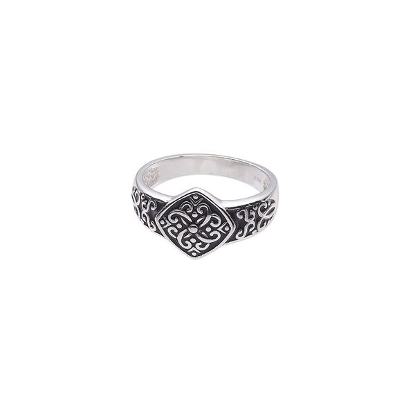 Ring, sterling silver and enamel, black, 12mm diamond and swirls design, size 9. Sold individually. image number 0