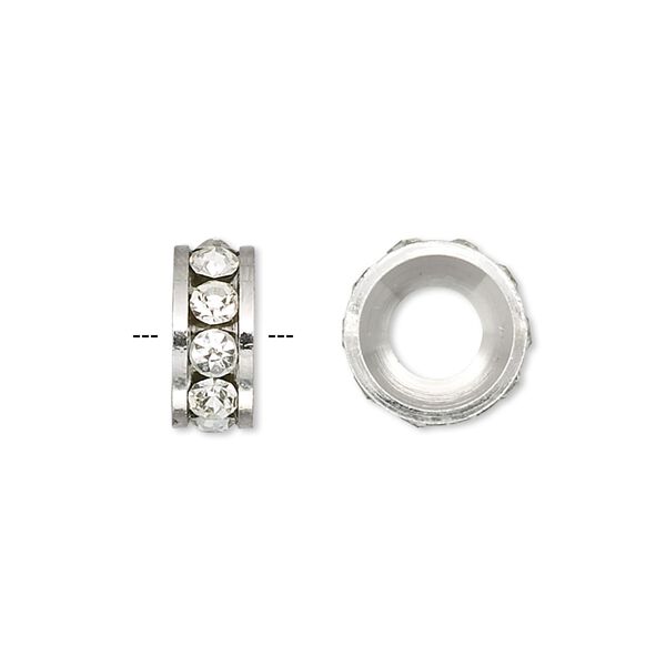 Bead, Dione®, Czech crystal and silver-plated brass, crystal clear, 12x5mm rondelle with 6mm hole. Sold per pkg of 2. image number 0