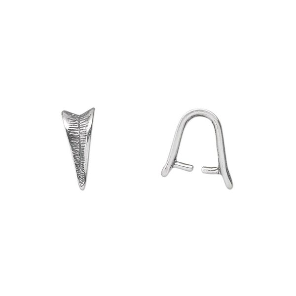 Bail, ice-pick, antiqued sterling silver, 10x5mm textured shield, 7mm grip length. Sold individually. image number 0