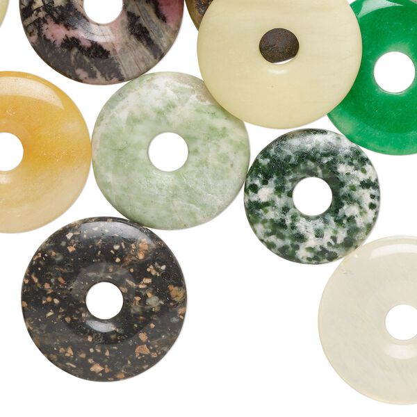 Multi-gemstone / glass 1pkg20, donut focal mix 20-25mm image number 0
