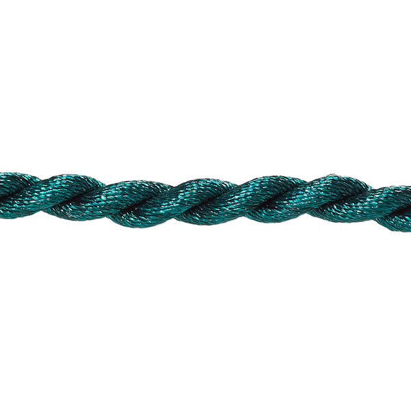 Necklace cord, satin-finished nylon, green, 5mm smooth twist, 20 inches with knot closure. Sold per pkg of 2. image number 0