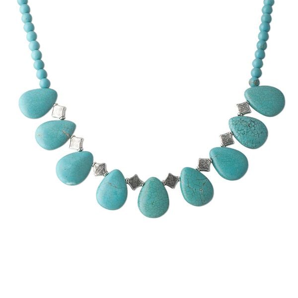 Magnesite / brass 1pkg1, teardrop round diamond necklace 15.5-16 inch / lobster claw clasp / 24x18mm / 6mm / 10mm image number 0