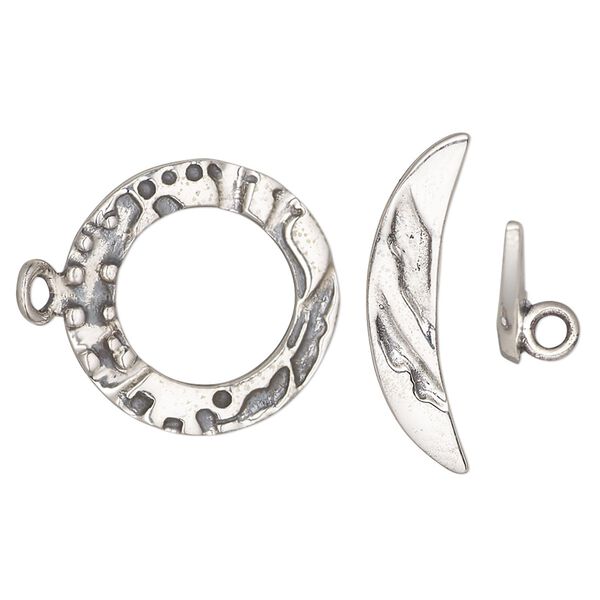 Clasp, toggle, antiqued sterling silver, 20mm fancy round. Sold individually. image number 0