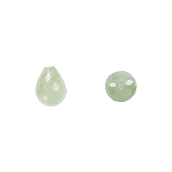 Green aventurine 1pkg2, hand-cut half-drilled faceted teardrop bead natural 10x8mm image number 0
