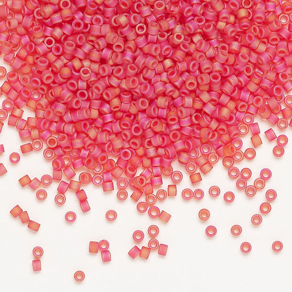 Seed bead, Delica®, glass, pkg/50g, #11 round, translucent matte rainbow red orange (DB-0856). image number 0
