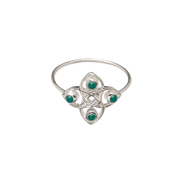 Ring, green onyx (dyed) and sterling silver, 1mm wide band with 14mm Celtic knot, size 7. Sold individually. image number 0