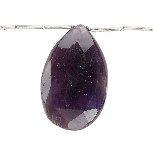 Amethyst 1pkg5, hand-cut top-drilled faceted puffed teardrop bead natural 21x15mm-32x20mm image number 0