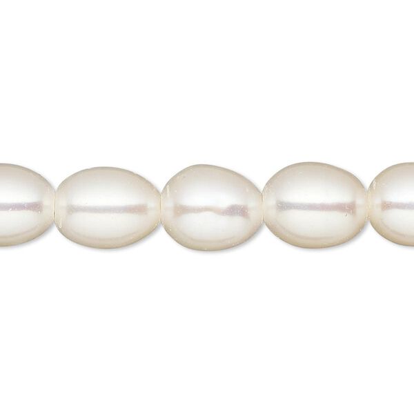 Pearl, White Lotus™, cultured freshwater (bleached), white, 8.5-9.5mm rice, C grade, Mohs hardness 2-1/2 to 4. Sold per 15-1/2" to 16" strand. image number 0