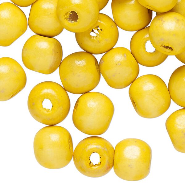 Bead, wood (dyed/waxed), yellow, 10mm round. Sold per 3-ounce pkg, approximately 313 beads. image number 0