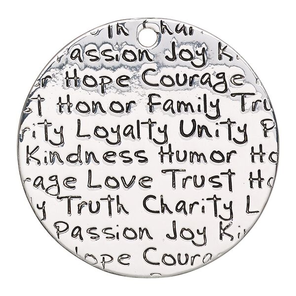 Focal, silver-finished steel and "pewter" (zinc-based alloy), 39mm single-sided flat round with assorted affirmations. Sold per pkg of 2. image number 0