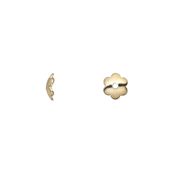 Bead cap, gold-plated steel, 6x2mm flower, fits 6-8mm bead. Sold per 6-1/2 inch strand, approximately 300 bead caps. image number 0