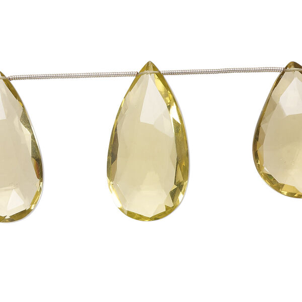 Lemon quartz 1pkg7, hand-cut top-drilled faceted puffed teardrop bead 31x18mm-40x23mm image number 0