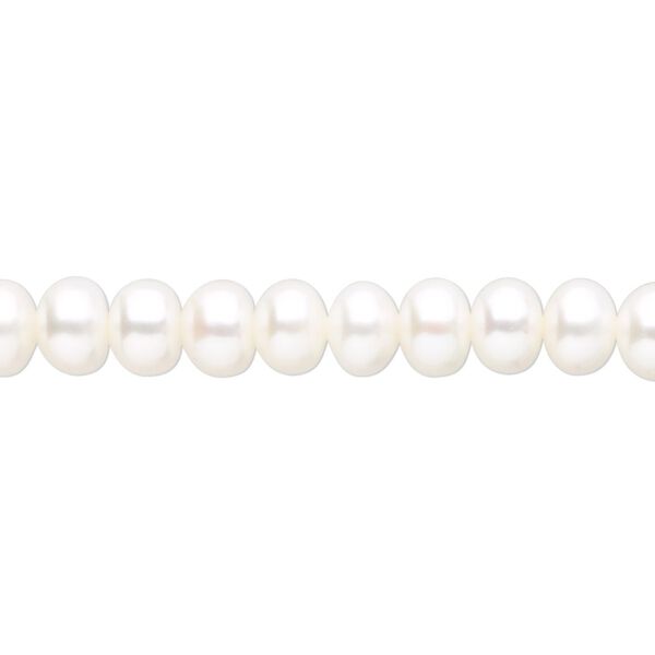 Pearl, cultured freshwater (bleached), white, 6-6.5mm button, B grade, Mohs hardness 2-1/2 to 4. Sold per 16-inch strand. image number 0