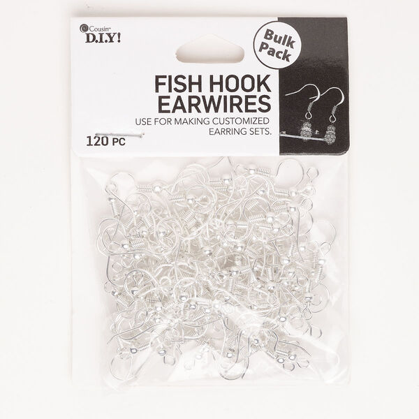 Ear wire fishhook 1pkg120, 20mm / 3mm ball / 4mm coil / open loop, 22 gauge silver-finished steel 60 pair image number 0