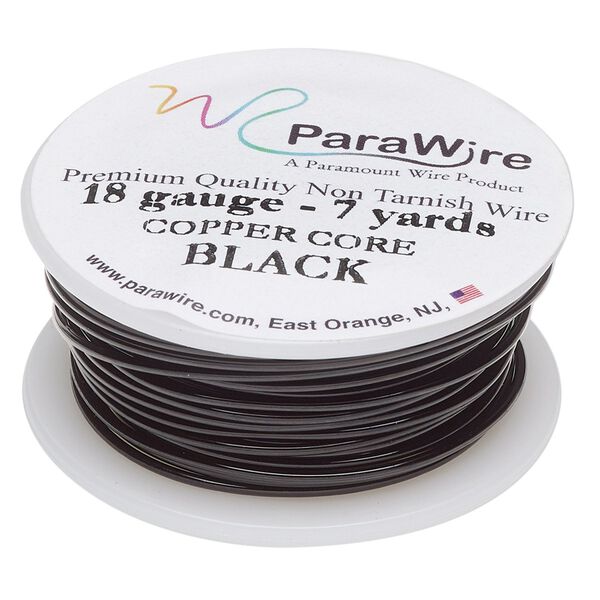 Wire, ParaWire™, black enamel copper, round, 18 gauge. Sold per 7-yard spool. image number 0