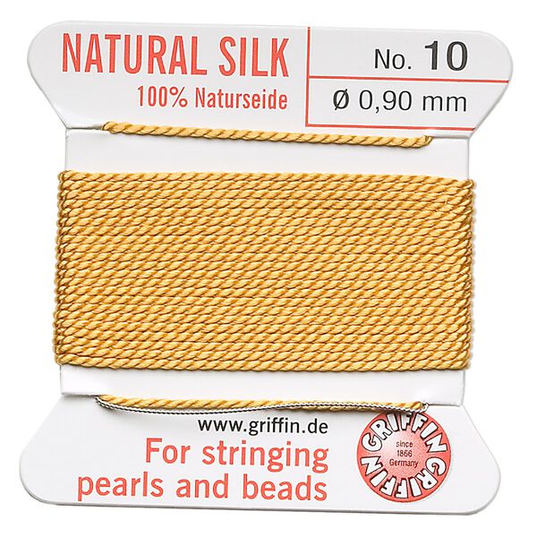 Thread, Griffin, silk, amber yellow, size #10. Sold per 2-meter card (approximately 78 inches). image number 0