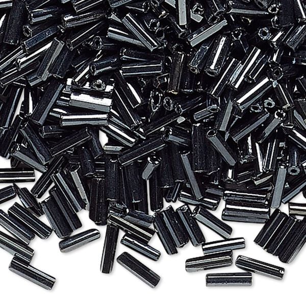 Bugle bead, vintage Czech glass, opaque luster black, #3 hexagon. Sold per 1/4 pound pkg. image number 0