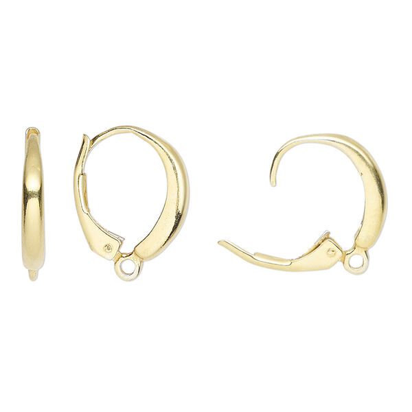 Ear wire, gold-finished sterling silver, 16mm leverback with loop. Sold per pair. image number 0